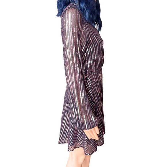 NWT Bardot Black Pink Stripe Sequin Bellissa Mini Dress Size 4 Small - Picture 5 of 8